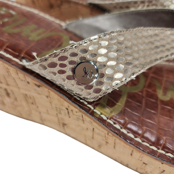 Sam Edelman Womens Wedge Sandals sz 11 M Romy Cork Thong Platform Snake Print - Picture 13 of 13